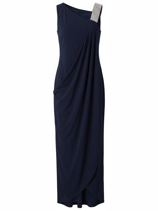 karina Dresses & Skirts - Karina Navy One-Shoulder Evening Gown with Crystal Strap